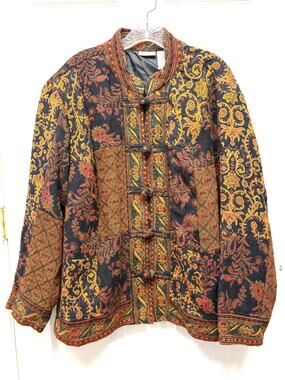 White Stag Blazer Tapestry Jacket Size XL Paisley Patchwork Frog Boho Eclectic